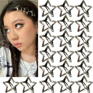 Silver Star Hair Accessories - Non-Slip Metal Snap Clips and Barrettes-20 PCS